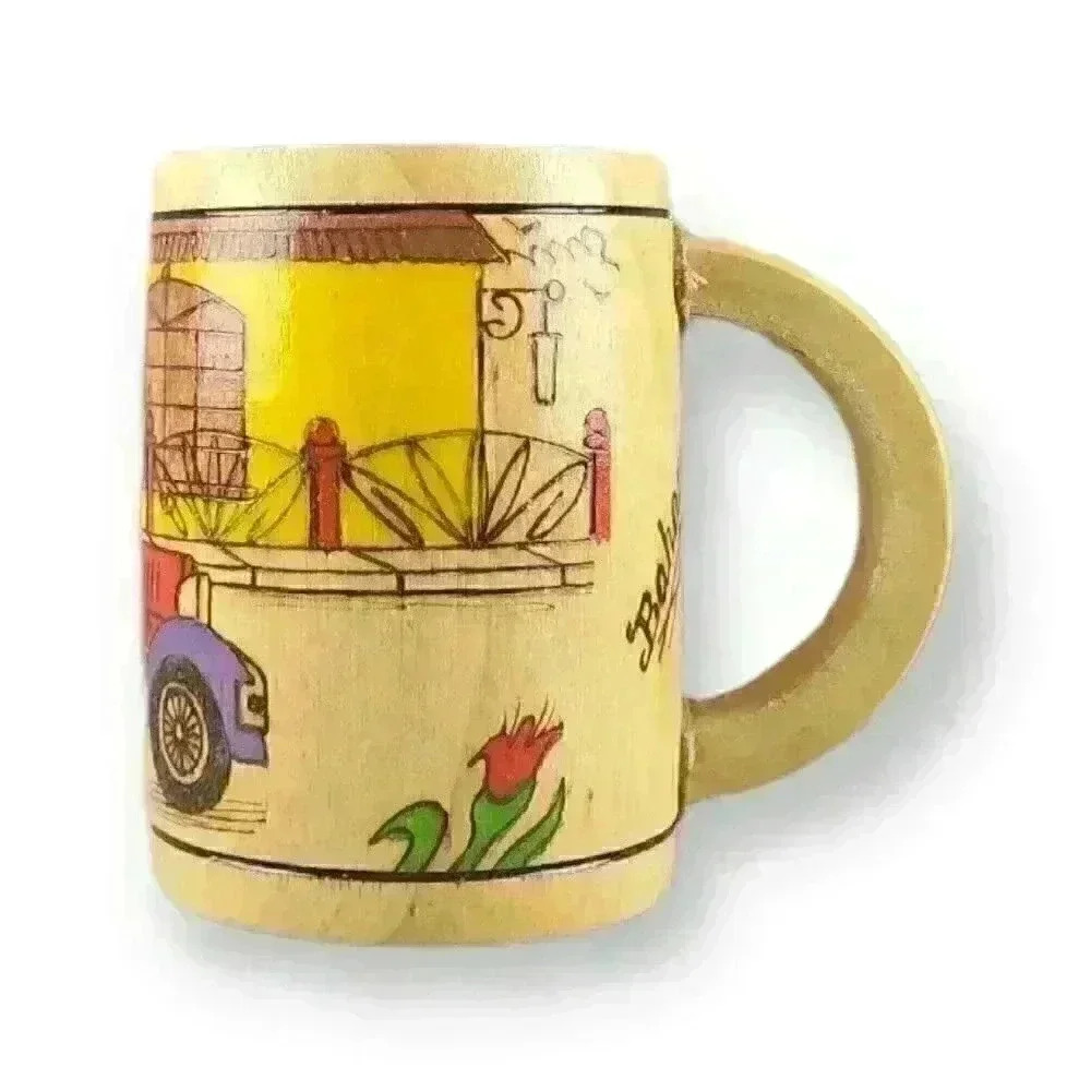 Bahamas Souvenir Bamboo Hand Painted Folk Art Villa & Car Tankard Stein Mug Cup - Picture 2 of 7